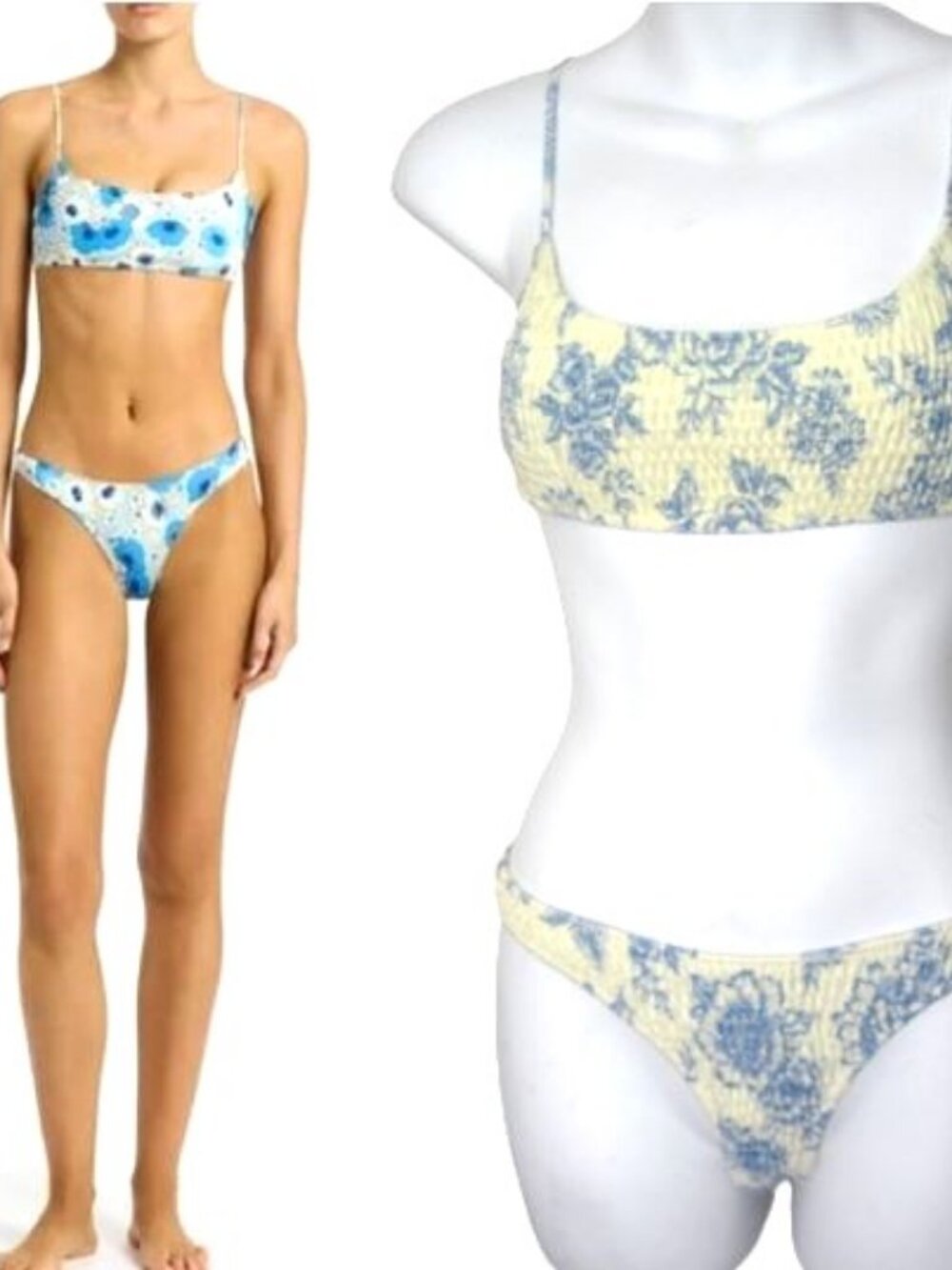 Triangl NEW Size S Inesa Bikini Indigo Cream Top Bottom Yellow Blue Floral